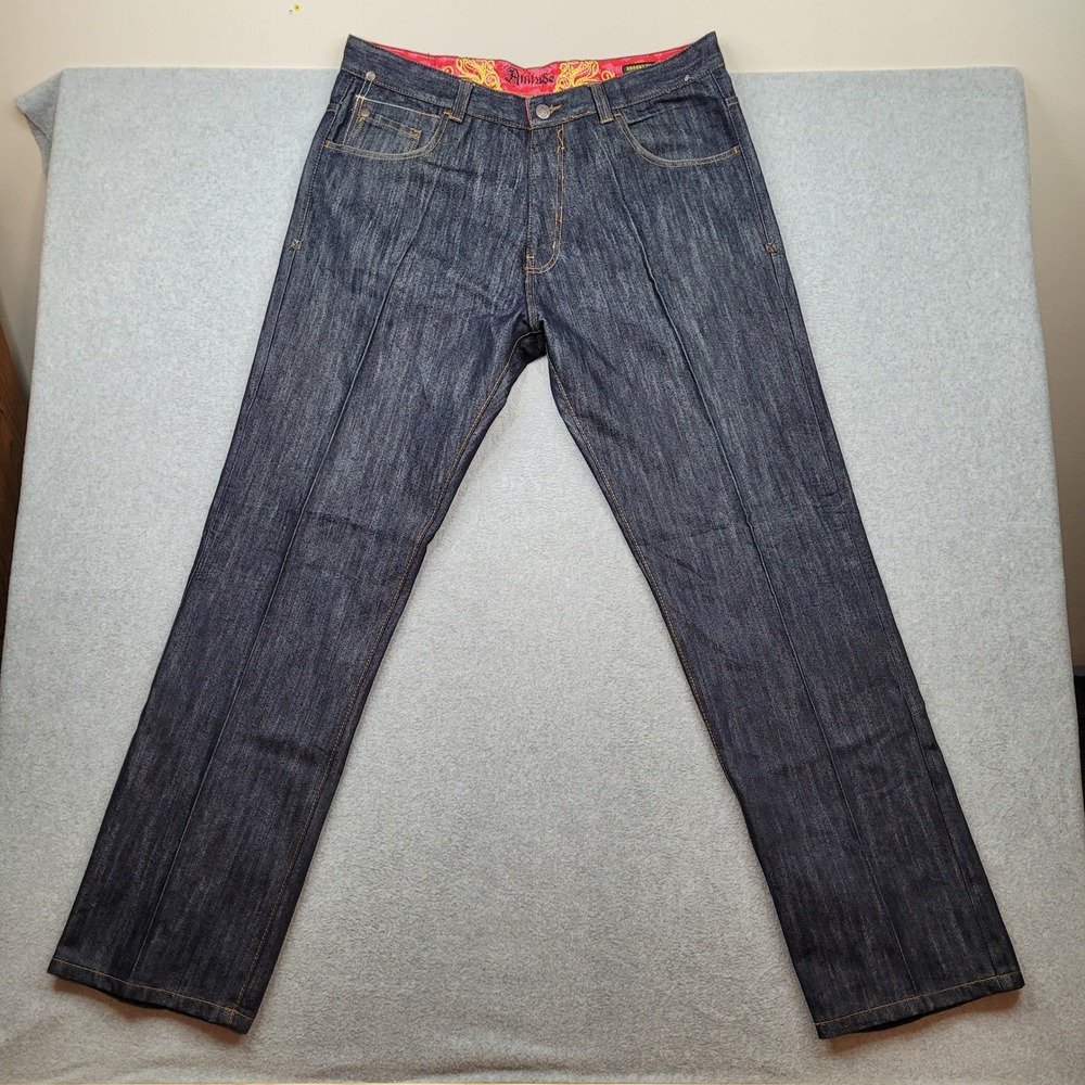 Attitude Denim Brooklyn Regular Straight Leg Jeans Mens 38x34 Blue Dark Wash Y2K